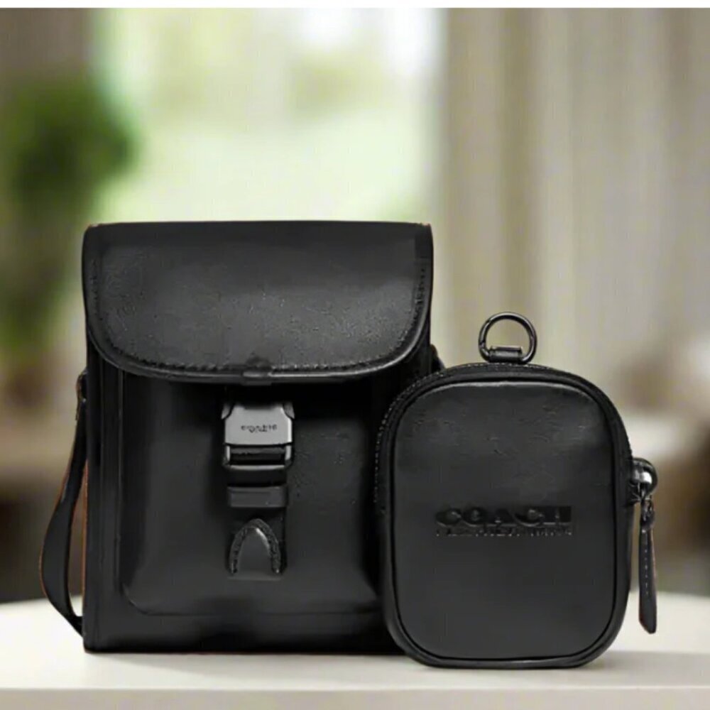 Coach Charter North South Crossbody Black Leather w Hybrid Pouch 2 in 1 C2388